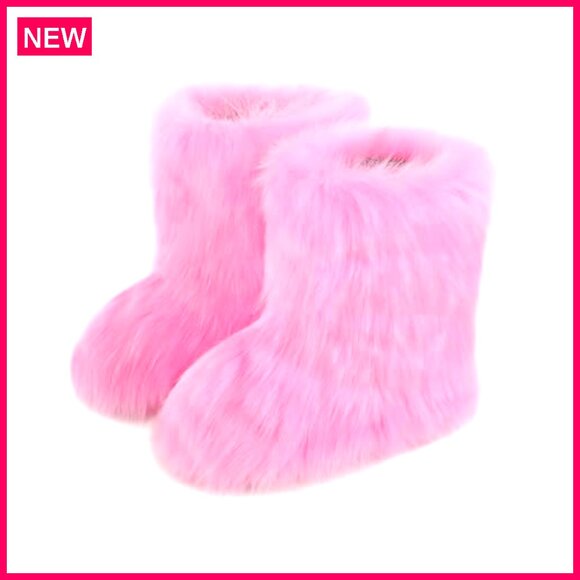 Women's Faux Fur Snow Boots Mid-Calf Winter Shoes Warm Fuzzy Outdoor - Picture 2 of 8